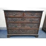 A GEORGIAN AND LATER SOLID OAK CHEST OF TWO SHORT OVER THREE LONG GRADUATED DRAWERS, the drawers