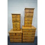 SIX PIECES OF PINE BEDROOM FURNITURE, to include a chest of five and a chest of four drawers, and