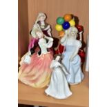 FIVE ROYAL DOULTON FIGURINES, comprising Reflections 'Balloons' HN3187 (firing crack to back of