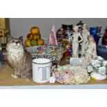 A GROUP OF CERAMICS, to include a Beswick model no 1867 - a grey-brown Persian cat, seated,