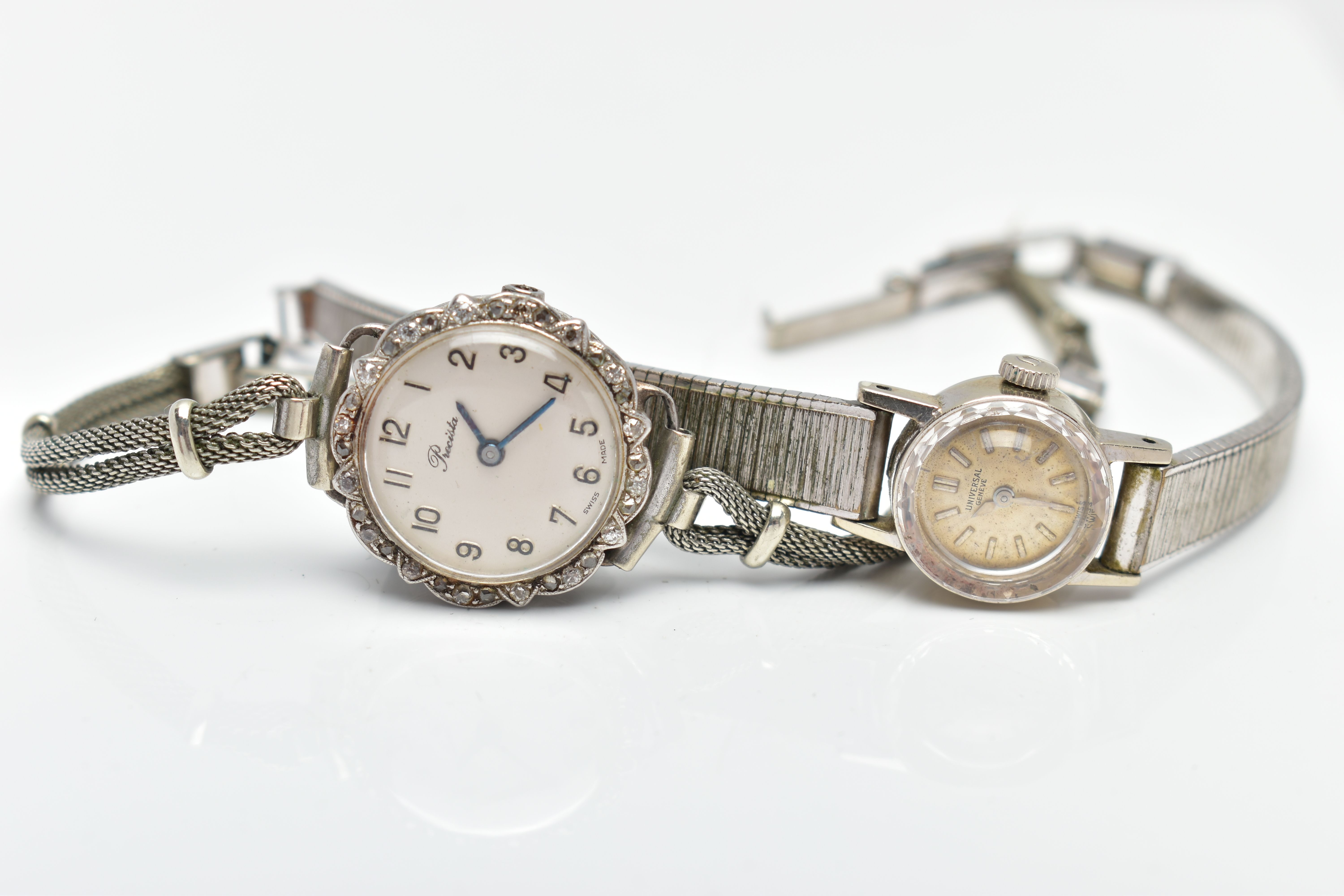 TWO LADIES WRISTWATCHES, the first a white metal 'Precista' watch, missing crown, round silver - Image 3 of 5