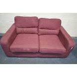 A PURPLE UPHOLSTERED TWO SEATER SETTEE, length 167cm