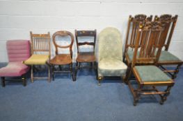A SELECTION OF VARIOUS PERIOD CHAIRS, to include a Rest-Assured mini chair with pink upholstery, a