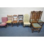 A SELECTION OF VARIOUS PERIOD CHAIRS, to include a Rest-Assured mini chair with pink upholstery, a