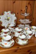 A ROYAL ALBERT 'OLD COUNTRY ROSES' PATTERN PART TEA SET, comprising a three tier cake stand (