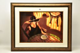 CARRIE GRABER (AMERICAN 1975) 'BARCELONA' a portrait of a woman wearing a wide brimmed hat seated at