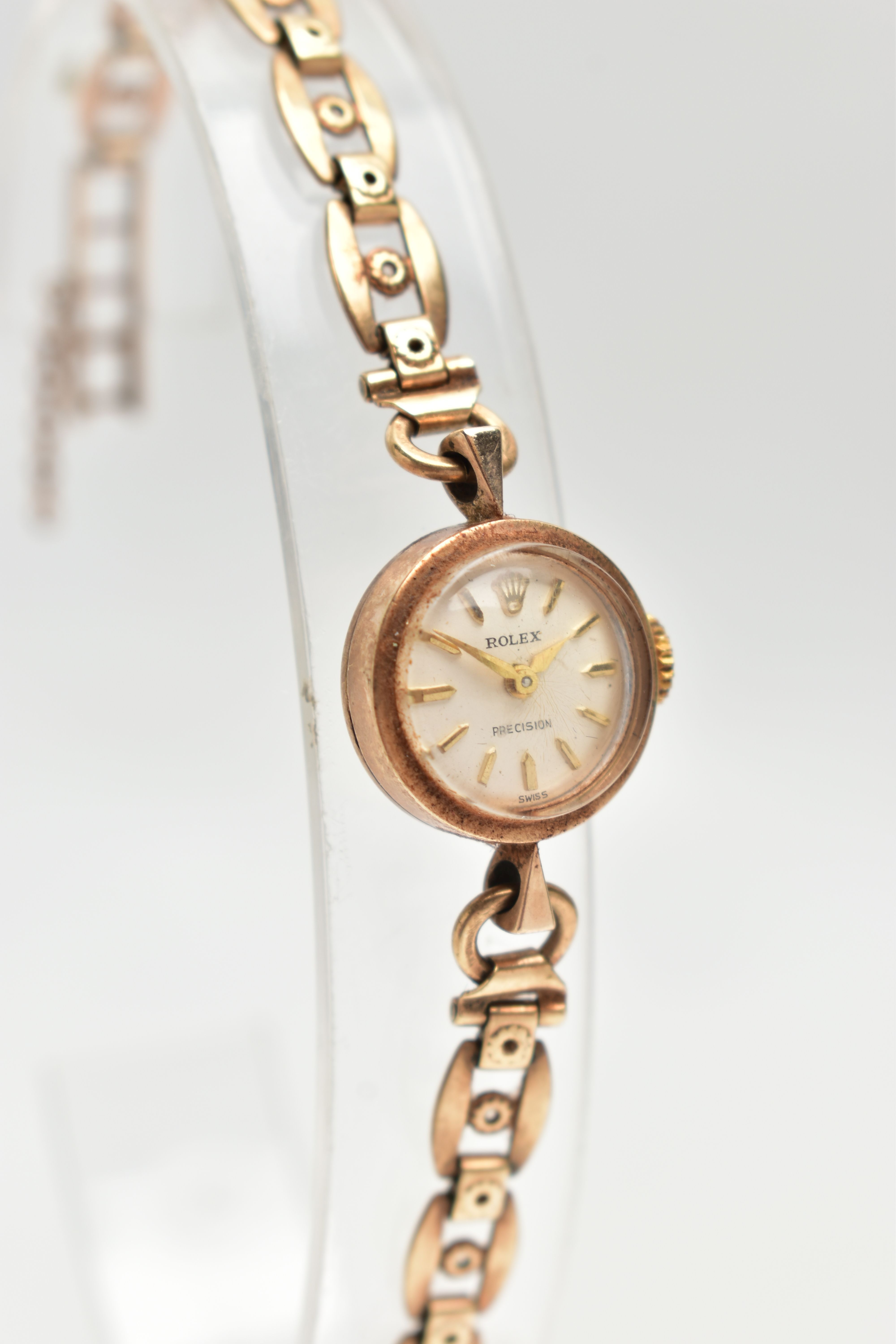 A LADIES 9CT GOLD 'ROLEX' WRISTWATCH, non-running manual wind, silver dial signed 'Rolex Precision', - Image 2 of 6