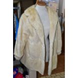 A CREAM FUR COAT, length 80cm, approximate size 14 (1) (Condition report: generally good, small