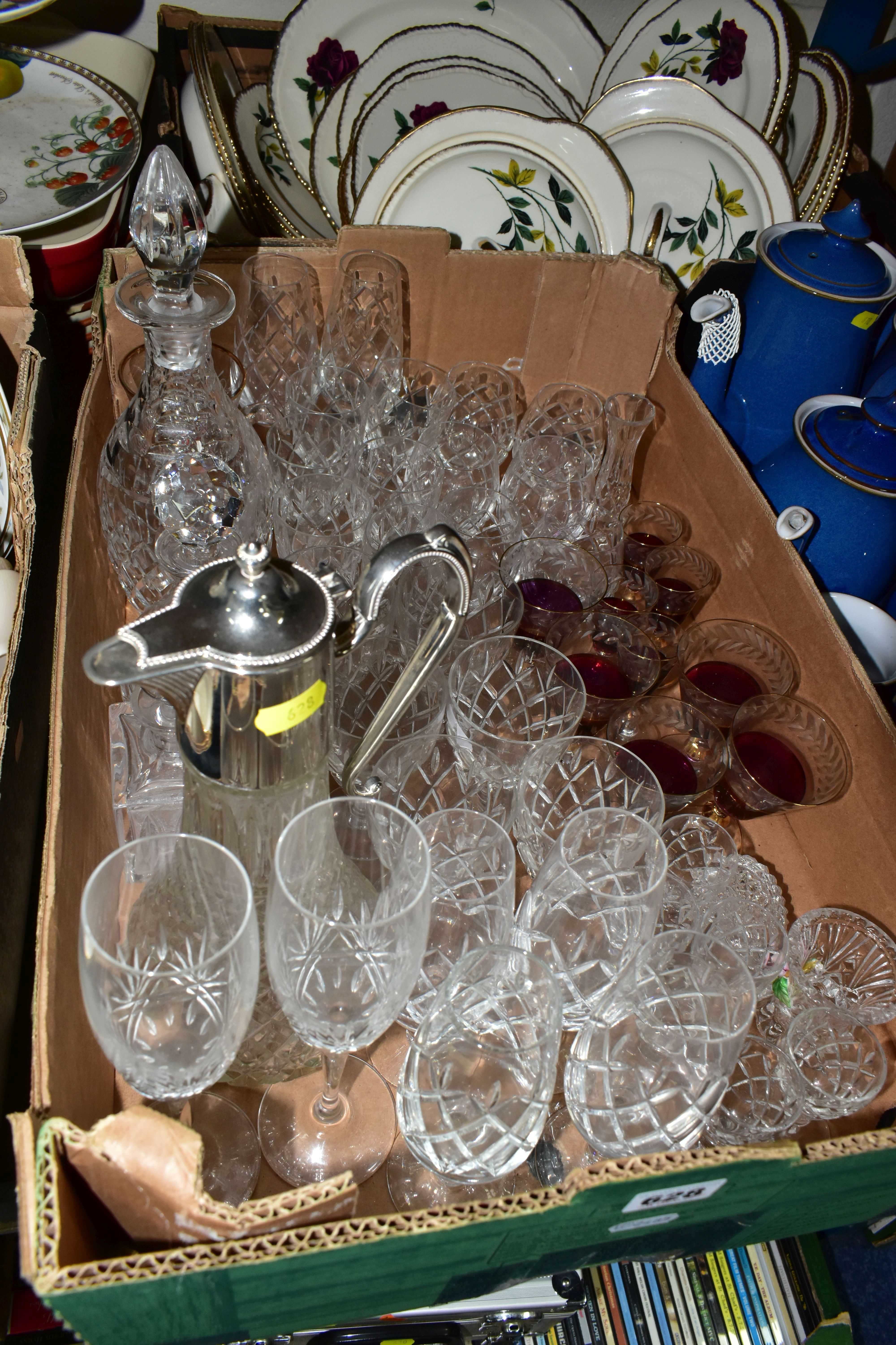 TWO BOXES OF CUT CRYSTAL AND CERAMICS, to include a set of Webb Corbett wine glasses, decanter and - Image 3 of 5