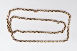 A YELLOW METAL BELCHER CHAIN, stamped '9c' tag to one link, fitted with an integrated push piece