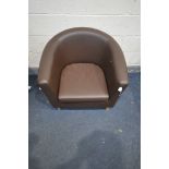 A BROWN LEATHERTEE TUB CHAIR