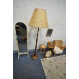 A SELECTION OF OCCASIONAL FURNITURE, to include a French white painted floor standing mirror, an oak