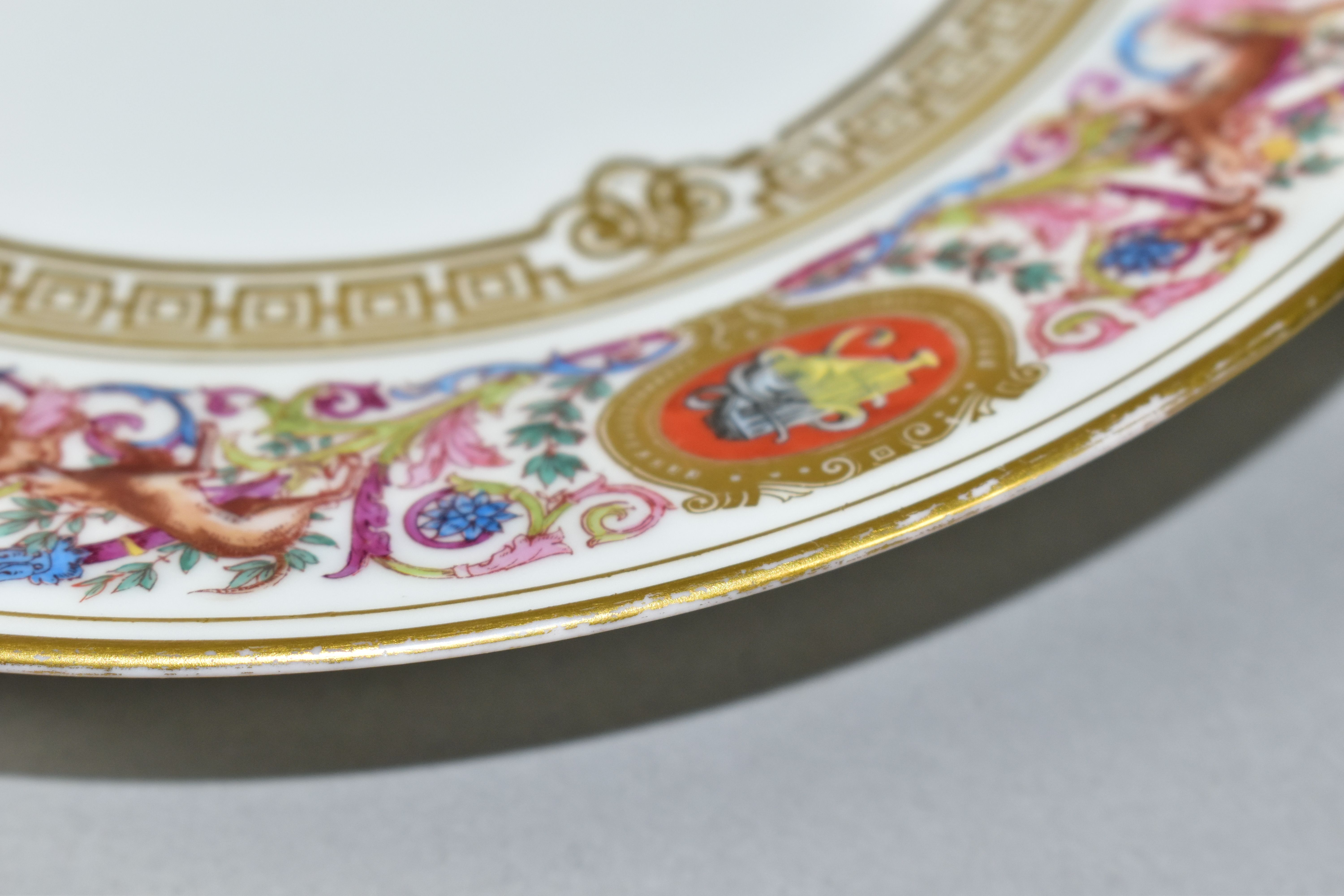 A SEVRES PORCELAIN DESSERT PLATE, from the Royal Hunting Service, featuring a scrolling border - Image 9 of 9