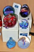 SIX CAITHNESS PAPERWEIGHTS, four with boxes: Windfall, Raindrop a Paperweight Collectors' Society