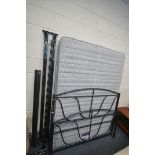 A 4FT6 METAL BEDSTEAD, with side rails, slats, and mattress (no bolts)