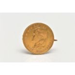 A GOLD 10 GULDEN WILHELMENIA COIN BROOCH, soldered with a yellow metal brooch pin and C clasp,