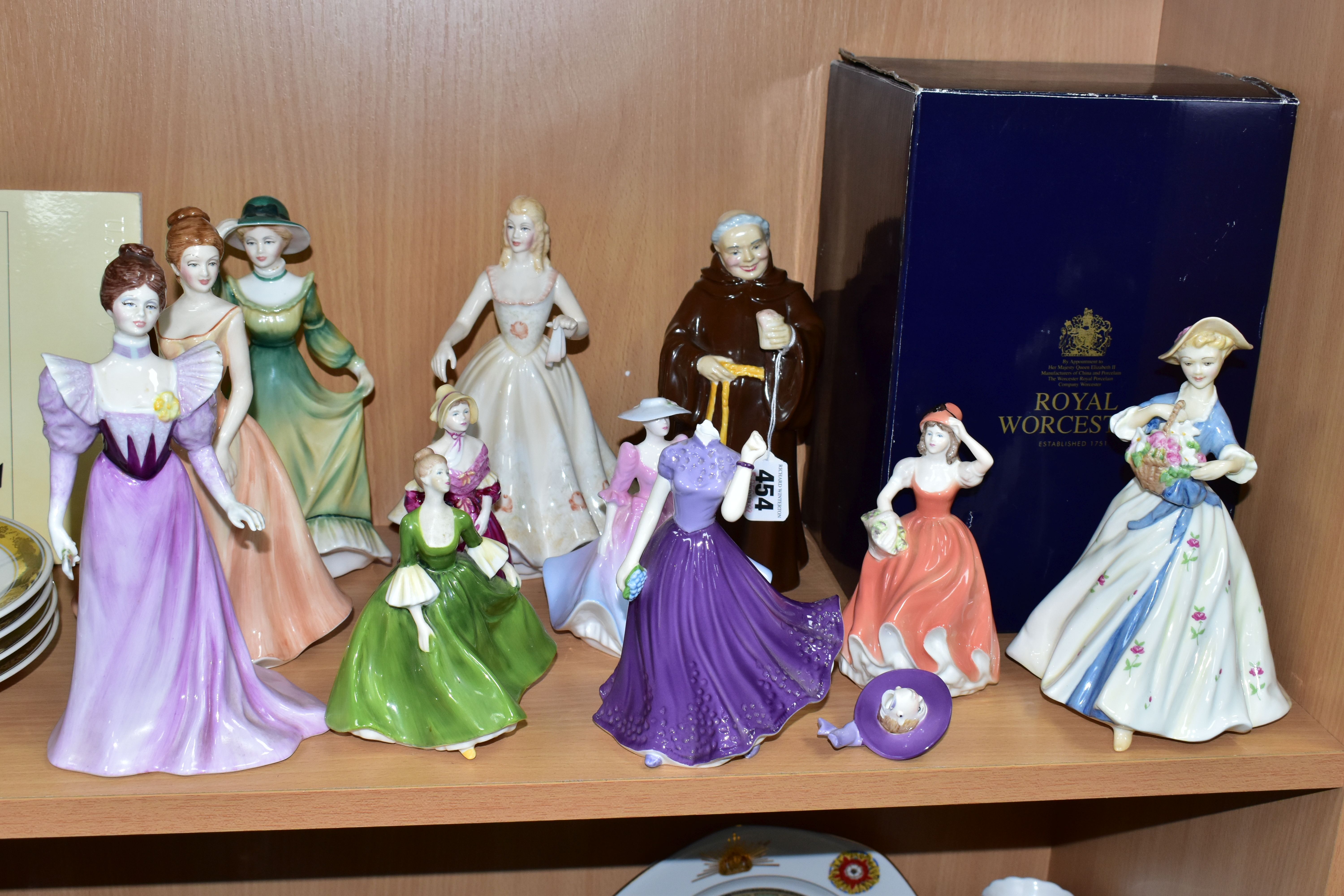 ELEVEN FIGURINES, comprising a boxed Royal Worcester Summers Day, Coalport: Holy Friar, Prudence (