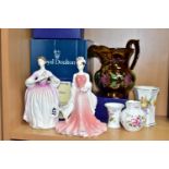 A GROUP OF CERAMICS, comprising a boxed Royal Doulton Eleanor figurine HN3906 from the Peggy