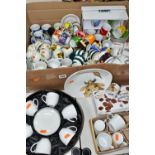 A BOX AND LOOSE COFFEE CUPS AND SAUCERS, over one hundred pieces, contemporary and mainly espresso