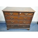 A GEORGIAN SOLID OAK CHEST OF TWO SHORT OVER THREE LONG GRADUATED DRAWERS, on bracket feet, width