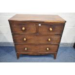 A GEORGIAN MAHOGANY CHEST OF TWO SHORT OVER TWO LONG DRAWERS, width 90cm x depth 49cm x height