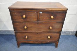 A GEORGIAN MAHOGANY CHEST OF TWO SHORT OVER TWO LONG DRAWERS, width 90cm x depth 49cm x height