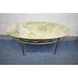 A FRENCH ONYX AND BRASS OVAL COFFEE TABLE, length 102cm x depth 56cm x height 47cm (good condition)