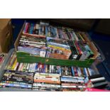 DVDS, four boxes containing a large collection of over 325 miscellaneous titles featuring major