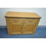 A NEXT SOLID OAK SIDEBOARD, with two drawers over two doors, width 110cm x depth 48cm x height