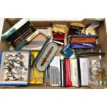 A BOX OF ASSORTED ITEMS, to include a silver photo frame, hallmarked 'Charles S Green & Co Ltd'