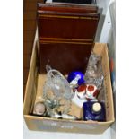 ONE BOX OF ASSORTED ORNAMENTS, to include a pair of Lenox Disney lead crystal Minnie and Mickey