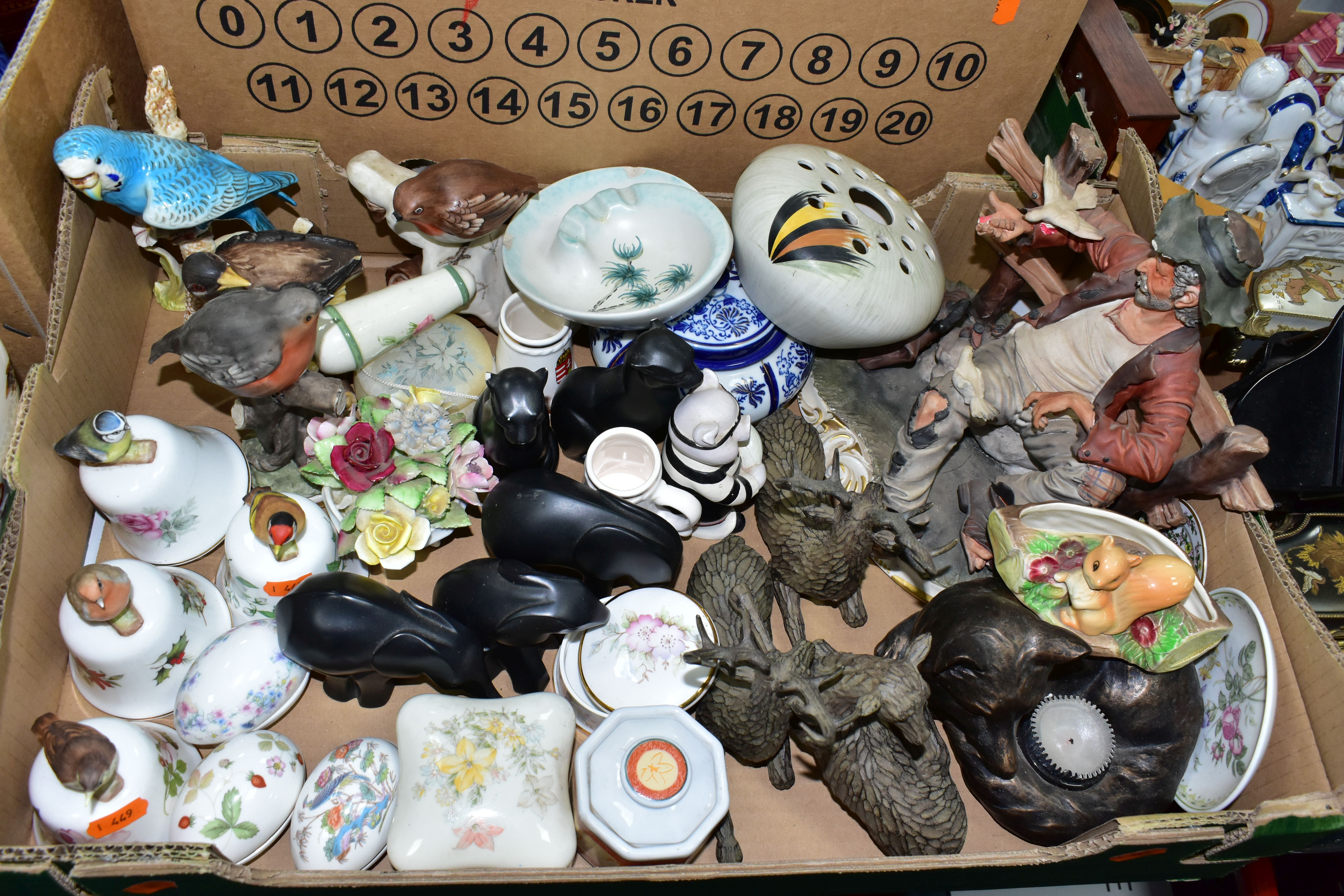 FOUR BOXES OF CERAMICS AND ORNAMENTS, to include a family of three Coalport 'Collectable' black - Image 5 of 10