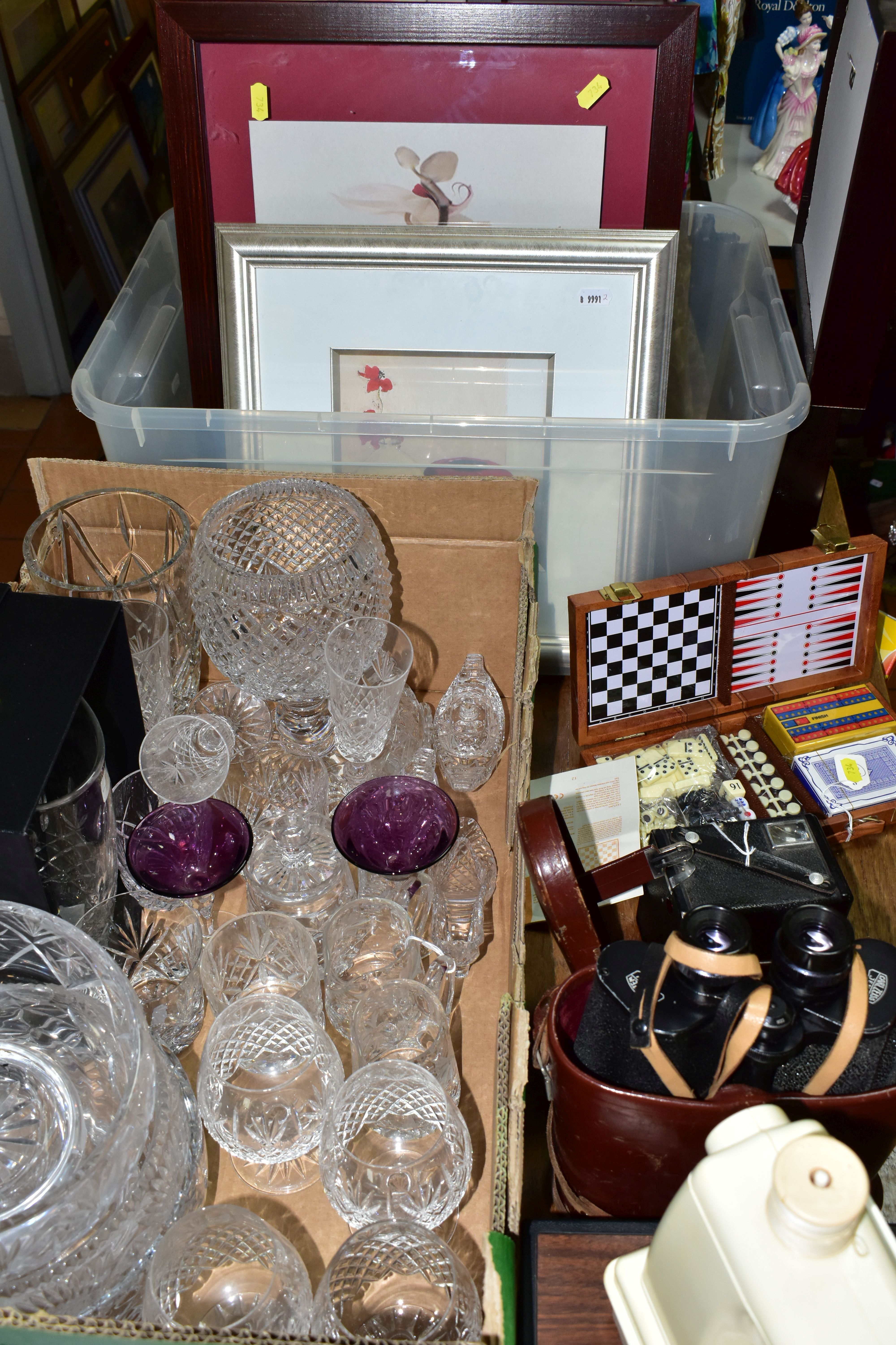 TWO BOXES OF FRAMED PRINTS, CUT CRYSTAL AND ASSORTED SUNDRIES, to include a Fleetwood 'Imperial' - Image 6 of 7