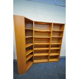 A SET OF THREE IKEA BEECH BOOKCASES, including a corner section, largest bookcase width 80cm x depth