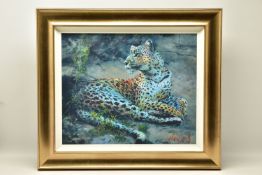 ROLF HARRIS (AUSTRALIAN 1930) 'LEOPARD RECLINING AT DUSK', signed limited edition print, 84/195 no
