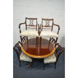 A BRIGHTS OF NETTLEBED CIRCULAR MAHOGANY REGENCY STYLE EXTENDING PEDESTAL DINING TABLE, missing