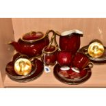 A CARLTON WARE 'ROUGE ROYALE' TEA SET, comprising a teapot, large milk jug (crazed, sounds dull),