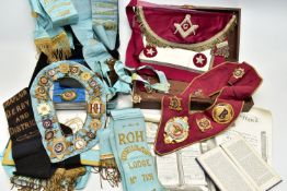 TWO BOXES OF 'R.A.O.B' REGALIA, to include a metal case containing a light blue, white and gold