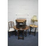 A SELECTION OF OCCASIONAL FURNITURE, to include an oval gate leg dining table, an oval barley