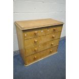 A VICTORIAN SCUMBLED PINE CHEST OF TWO SHORT OVER THREE LONG DRAWERS, width 105cm x depth 51cm x