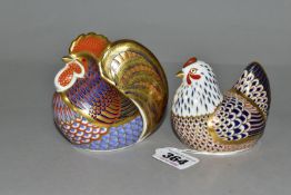 TWO ROYAL CROWN DERBY PAPERWEIGHTS, comprising Cockerel height 9.5cm, and Chicken height 8cm, each