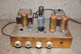 A VINTAGE UNBRANDED VALVE HI FI AMPLIFIER front panel reads HiFi Twenty with a PY33, a unmarked