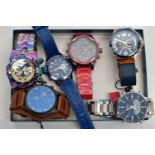 GENTS WRISTWATCHES, to include six gents large faced wristwatches, three fitted with bracelets and