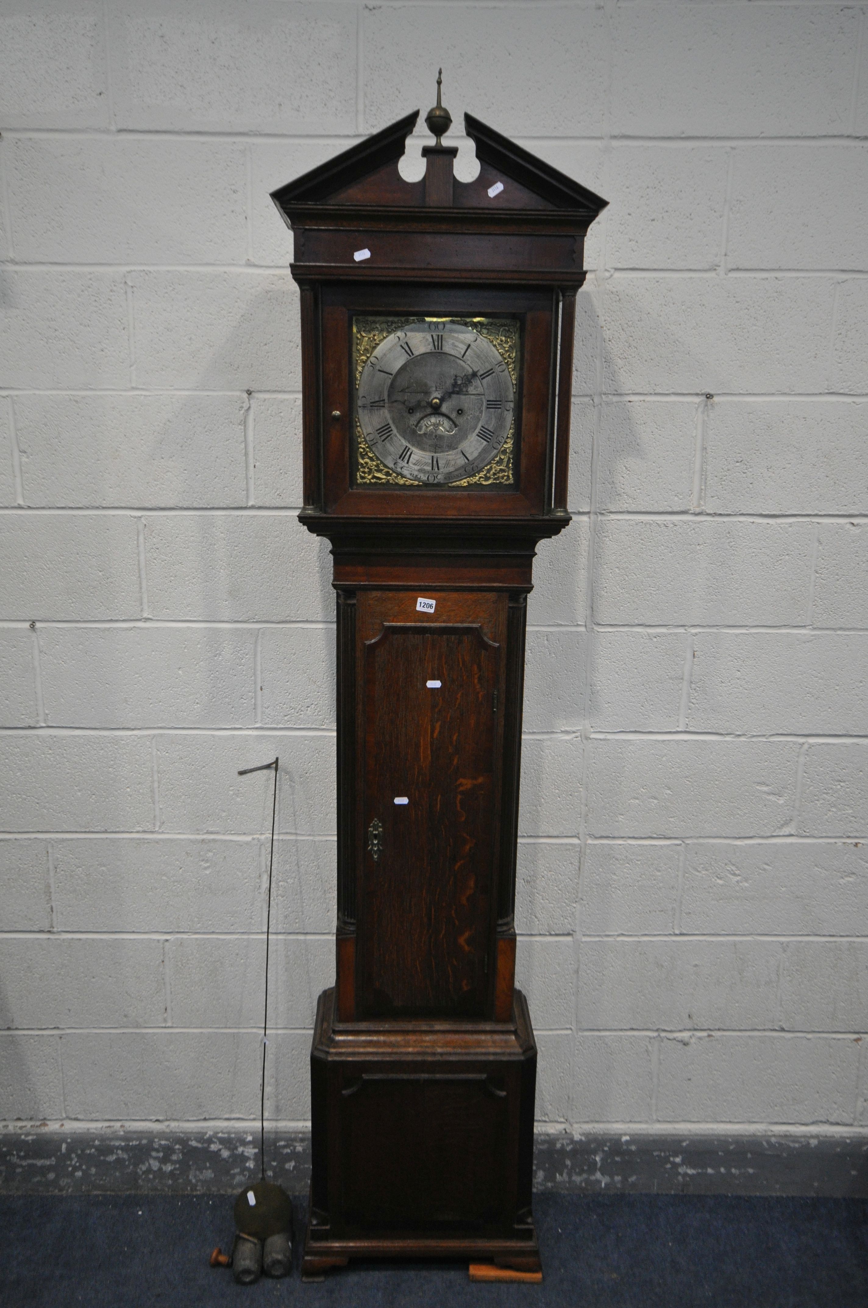 A WILLIAM WEST OF HELSTON, CORNWALL, A GEORGE III OAK AND MAHOGANY CROSSBANDED EIGHT DAY LONGCASE