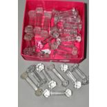 A BOX OF CUT CRYSTAL AND PRESSED GLASS KNIFE RESTS, to include fifteen matching pairs and five