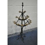 A WROUGHT IRON ECCLESIASTICAL VOTIVE STAND, width 51cm x depth 47cm x height 115cm (condition:-two