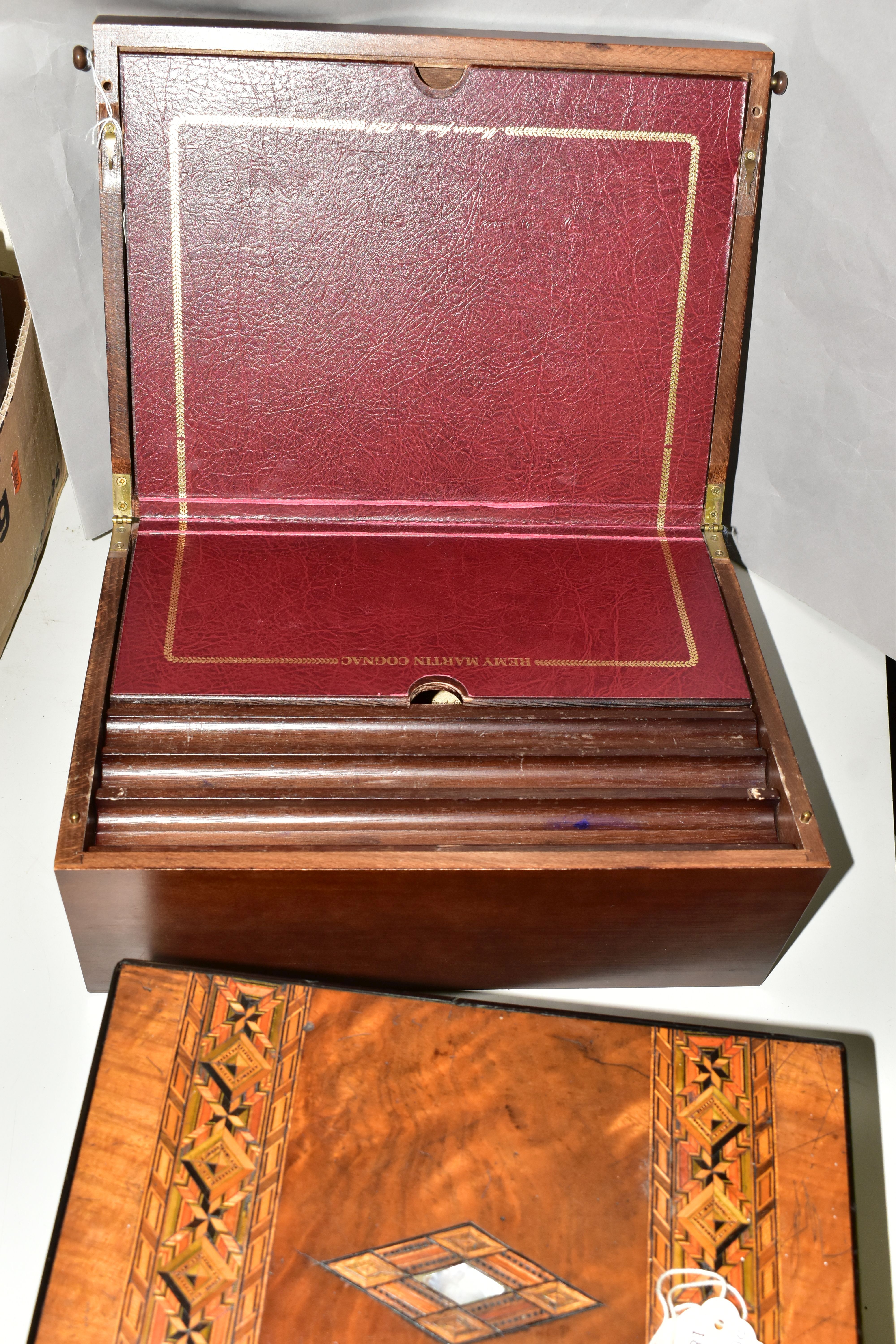 A REGENCY ROSEWOOD TEA CADDY AND TWO WRITING SLOPES, the tea caddy of sarcophagus form supported - Image 8 of 9