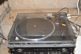 A TECHNICS SL-BD22D AUTOMATIC TURNTABLE SYSTEM in grey with smoked plexiglass lid and P34