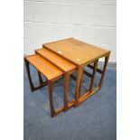 A G PLAN QUADRILLE TEAK NEST OF THREE TABLES, largest table width 54cm x depth 44cm x height 49cm (