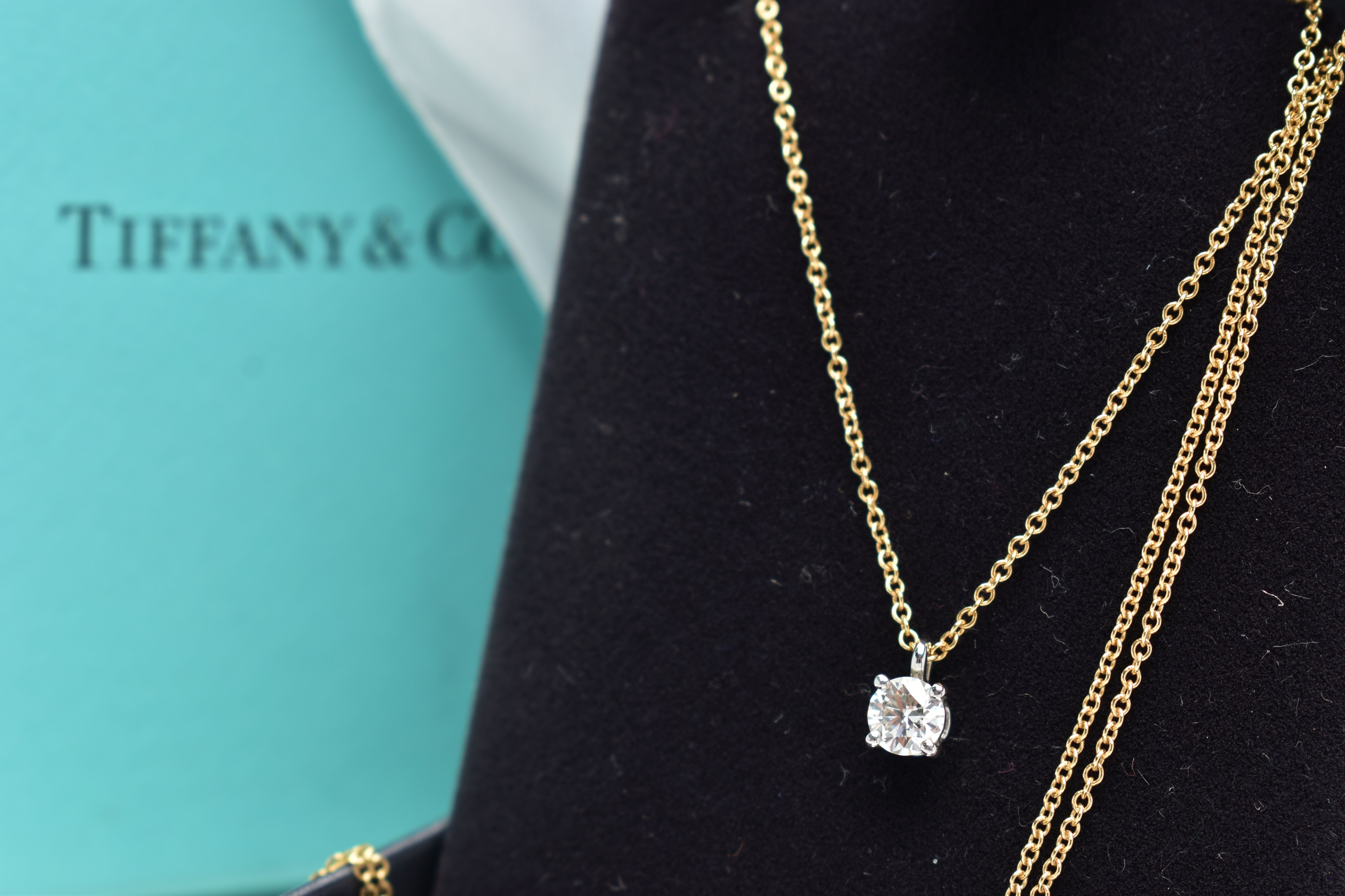 AN 18CT YELLOW AND WHITE GOLD TIFFANY & CO DIAMOND PENDANT NECKLACE, set with a round brilliant - Image 2 of 6